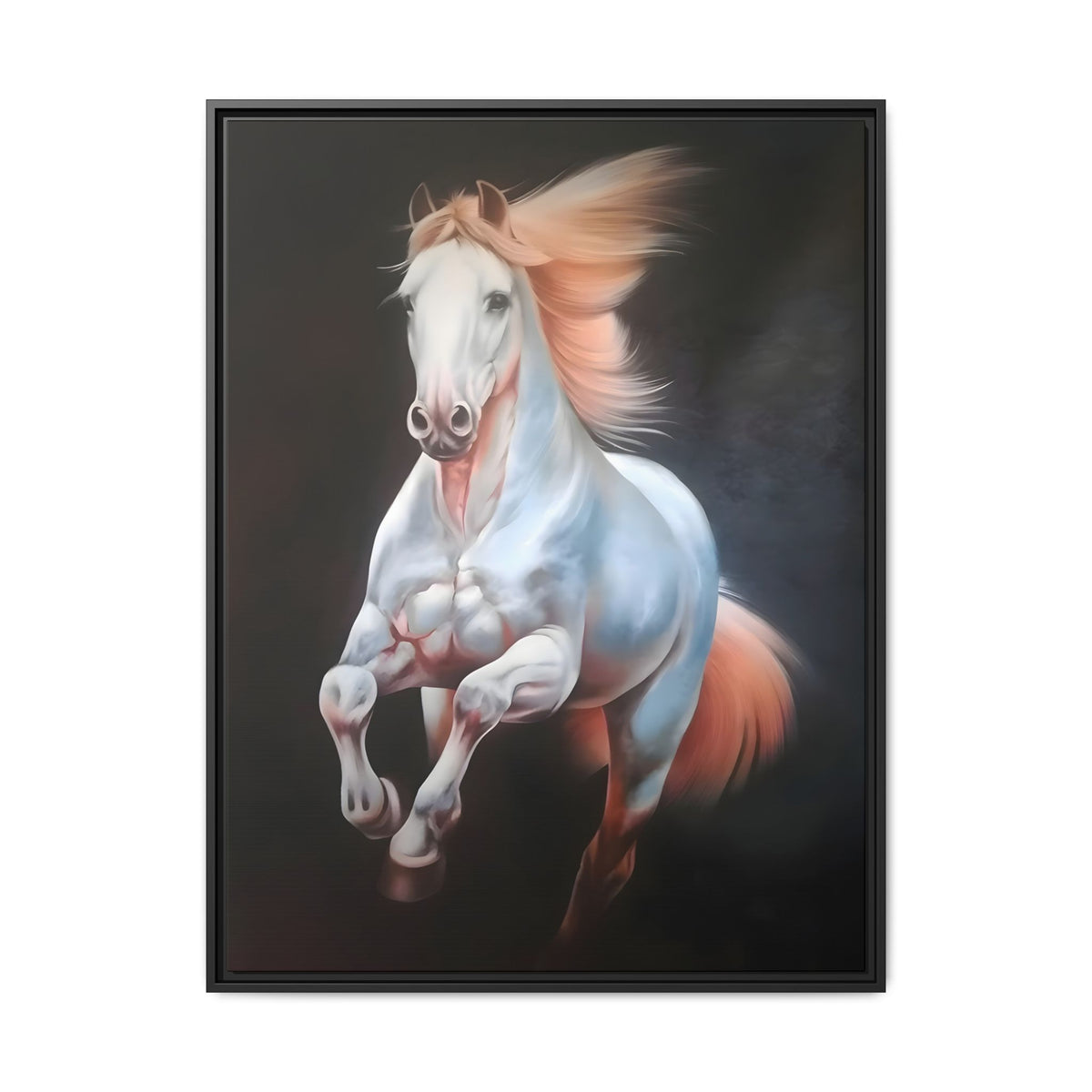 Framed Matte Canvas Print — Majestic White Horse Leaping (Multi-Color)