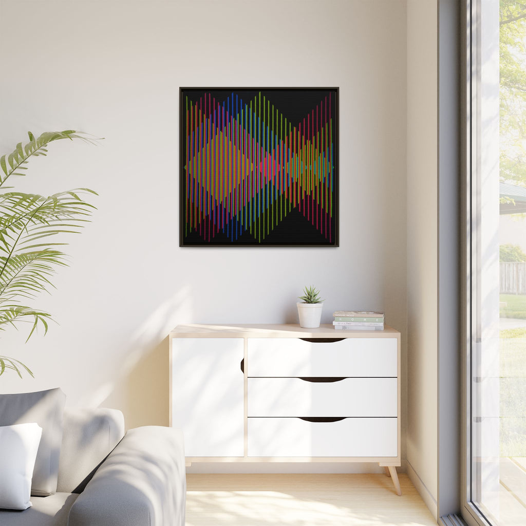 Framed Matte Canvas — Retro Neon Geometric Soundwave Art