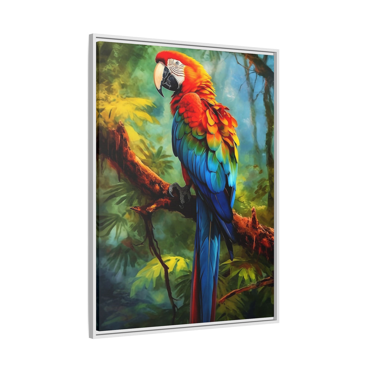 Framed Parrot Canvas Print — Colorful Tropical Macaw Wall Art