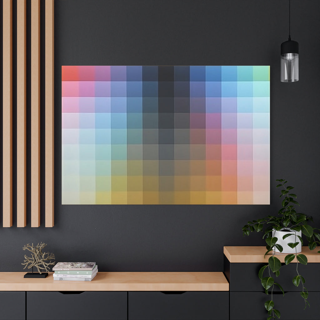 Abstract Color Grid Matte Canvas Print — Pixelated Rainbow Wall Art