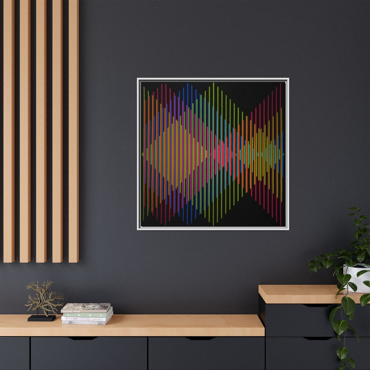 Framed Matte Canvas — Retro Neon Geometric Soundwave Art