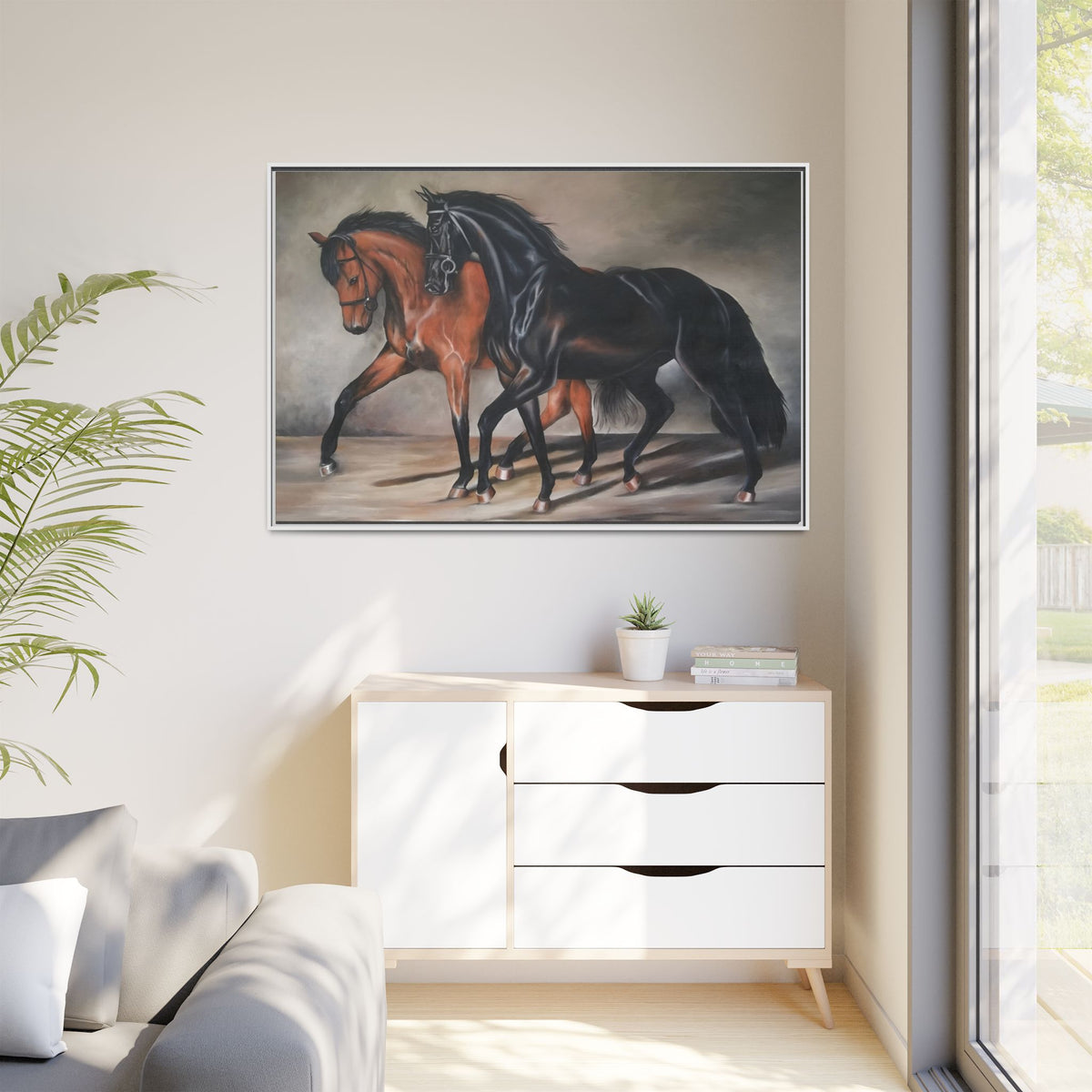 Framed Matte Canvas – Elegant Pair of Horses Wall Art