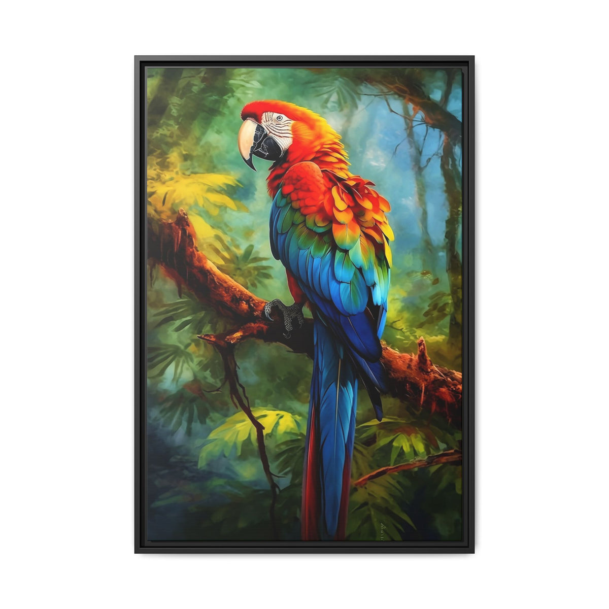 Framed Parrot Canvas Print — Colorful Tropical Macaw Wall Art