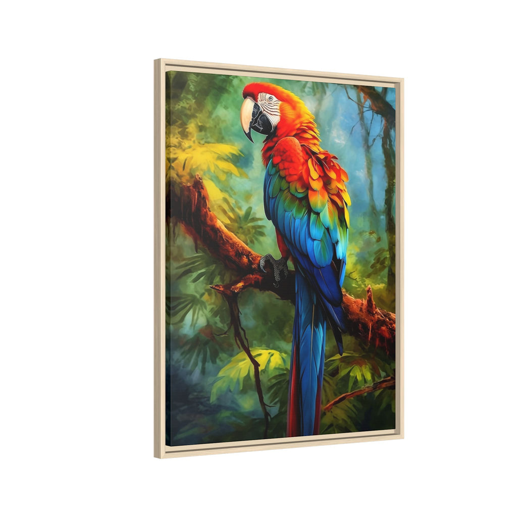 Framed Parrot Canvas Print — Colorful Tropical Macaw Wall Art